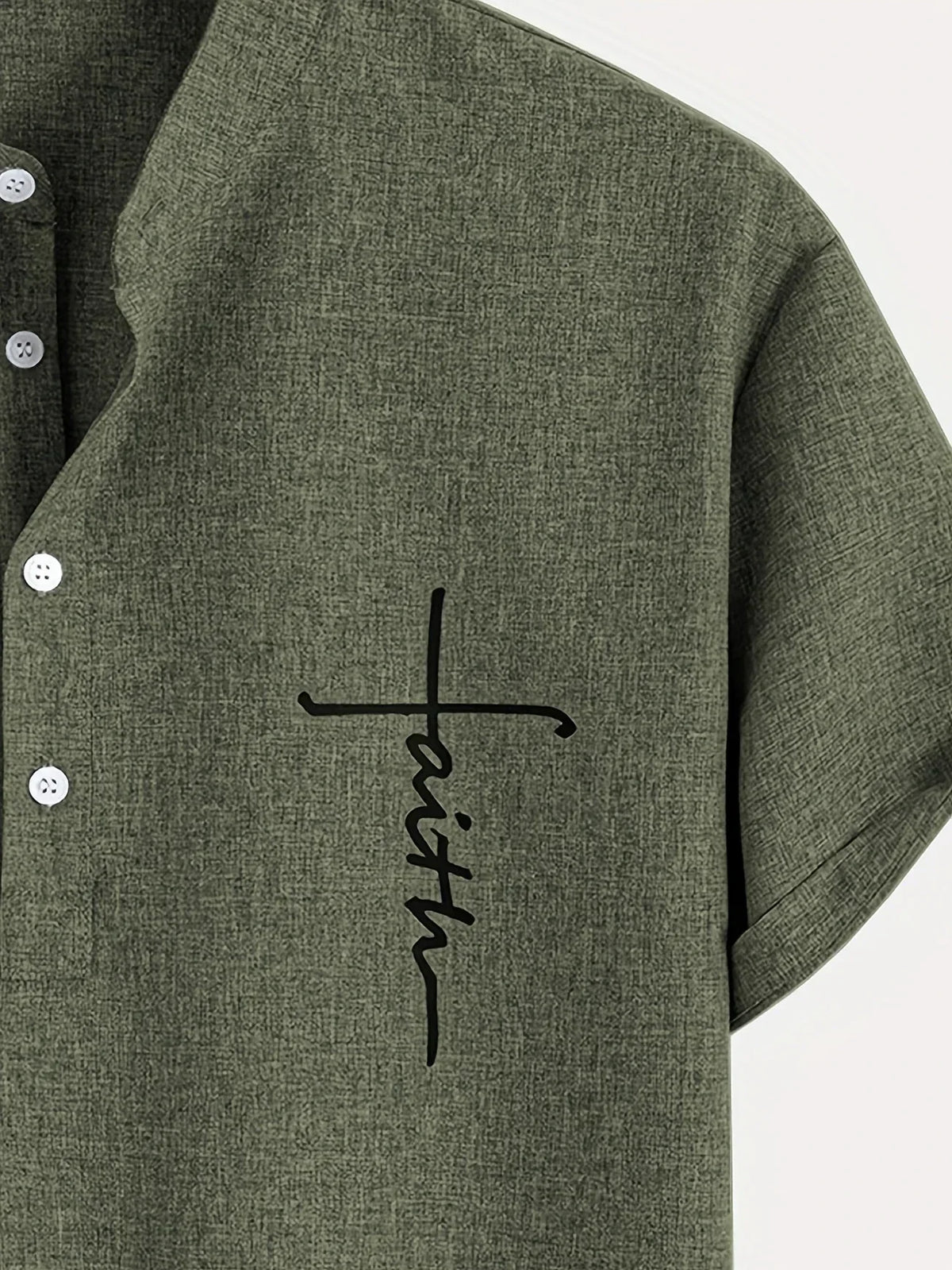 Men's Short-Sleeve Shirt with Stand Collar