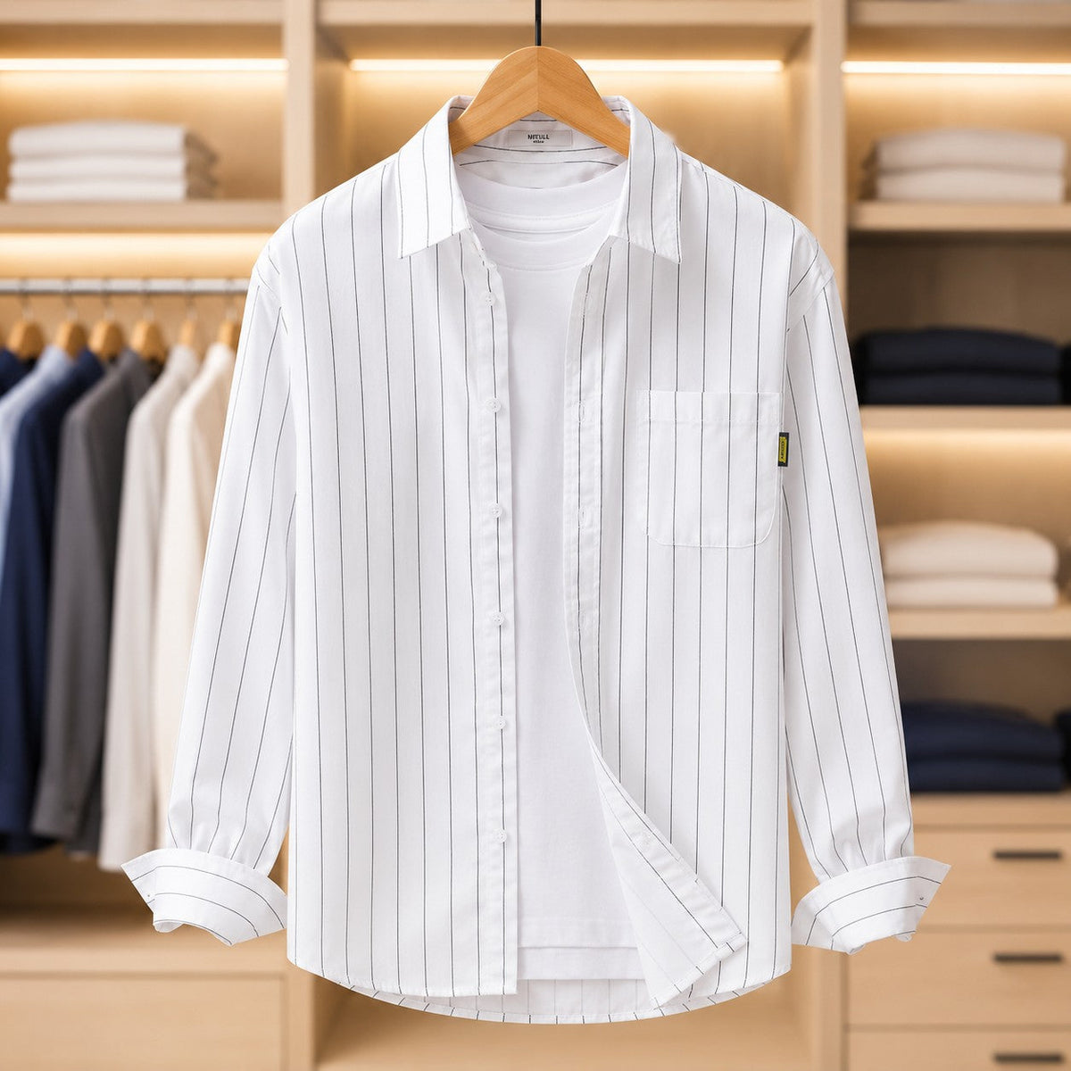 Unisex Vertical Stripe Long-Sleeve Overshirt Jacket