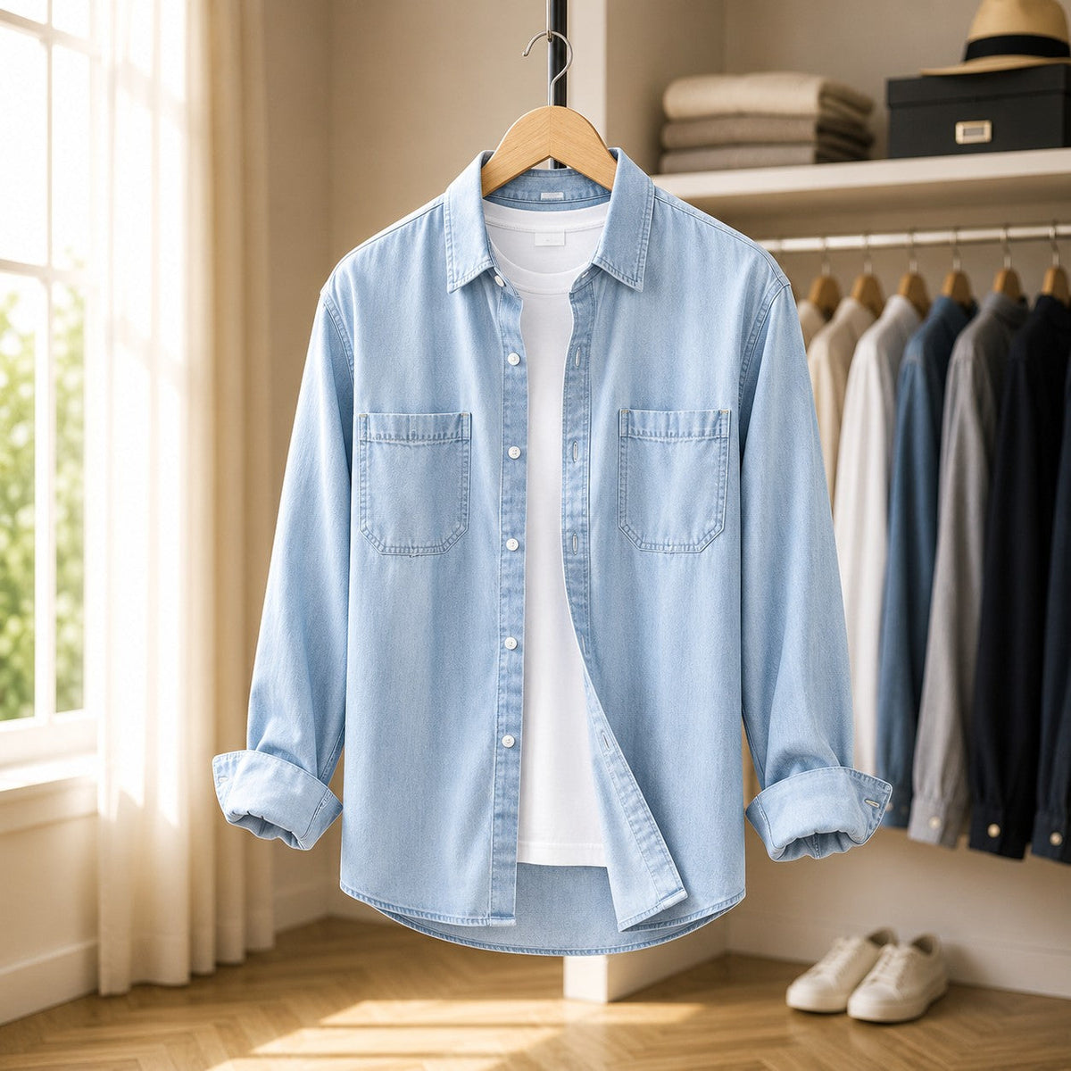 Unisex Denim Shirt with Twin Chest Pockets