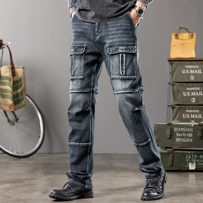 Unisex Workwear Jeans with Wide Leg and Multiple Pockets