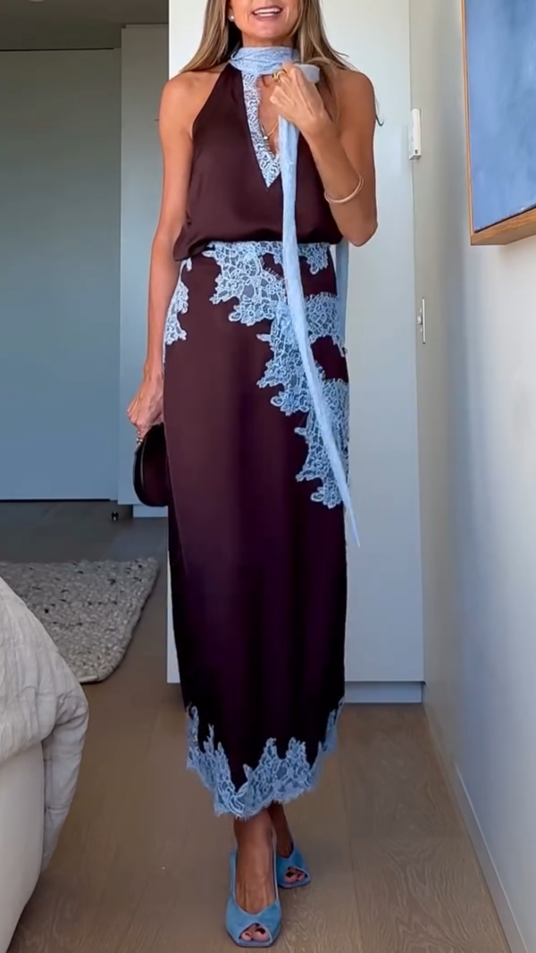Women's Lace Panel Top and Skirt Set