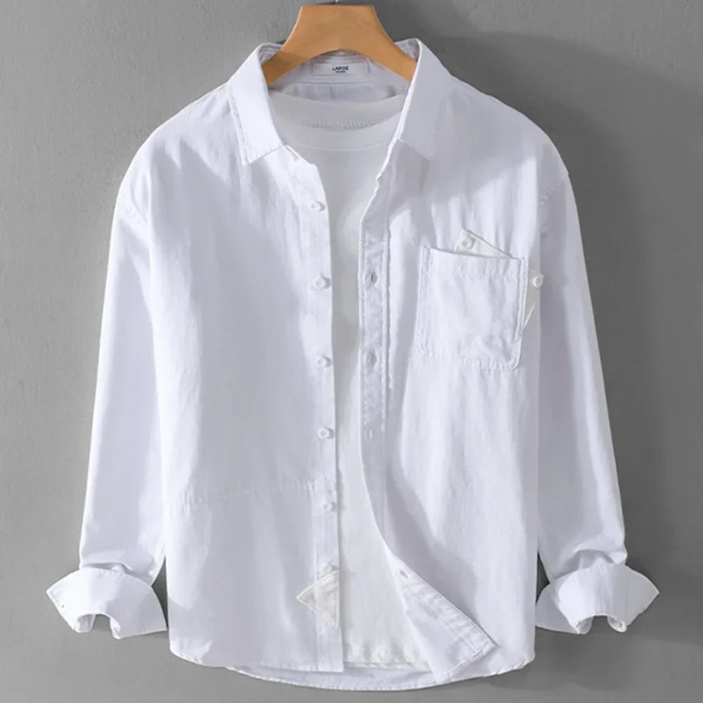 Unisex Cotton Long Sleeve Shirt with Turn-Down Collar