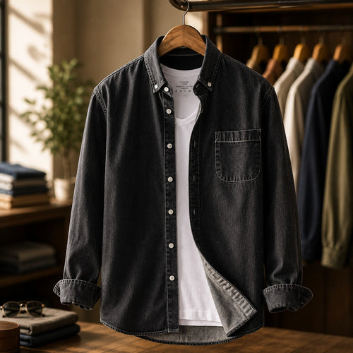 Unisex Denim Shirt with Button-Down Front and Chest Pocket