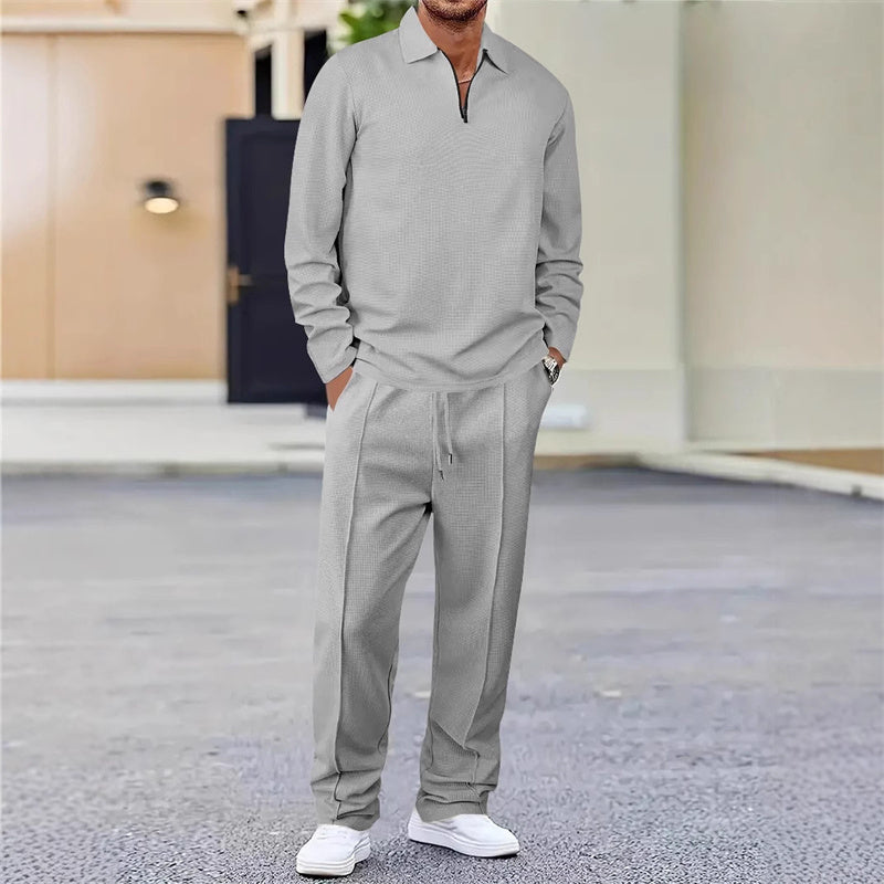 Men's Waffle-Knit Sweatshirt and Straight-Leg Pants Set