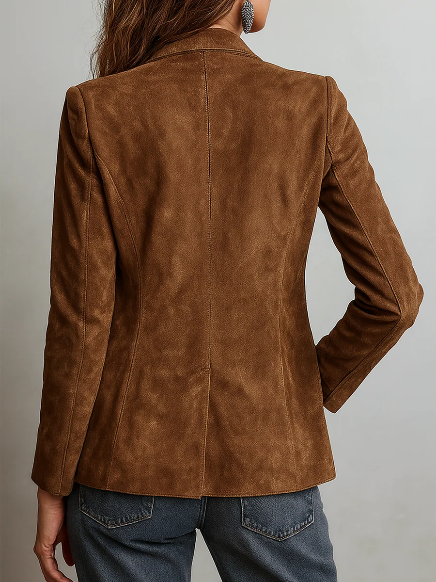 Women's Brown Suede Jacket with Contrast Stitching