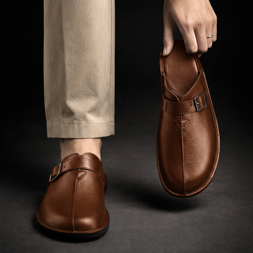 Men's Mules with Sculpted Buckle and Cushioned Footbed