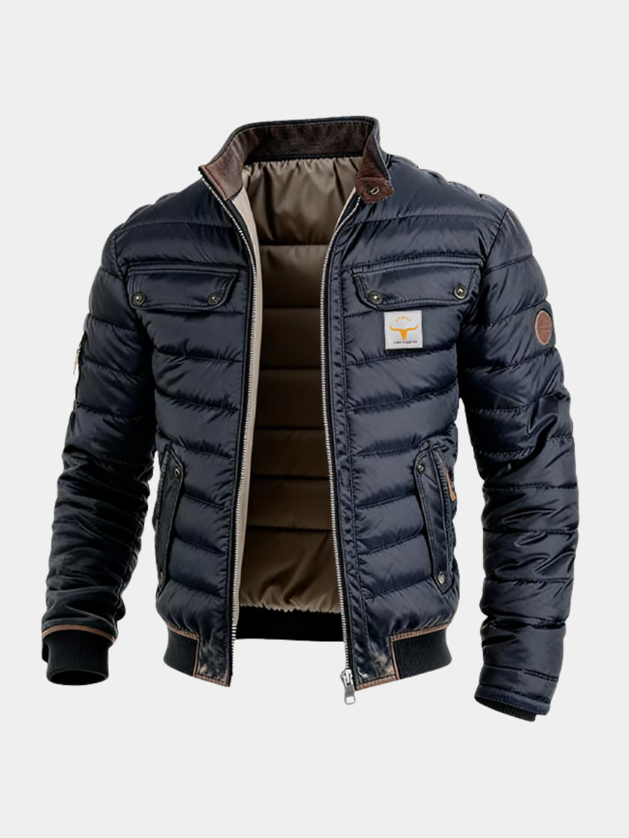 Men's Quilted Jacket with Stand Collar