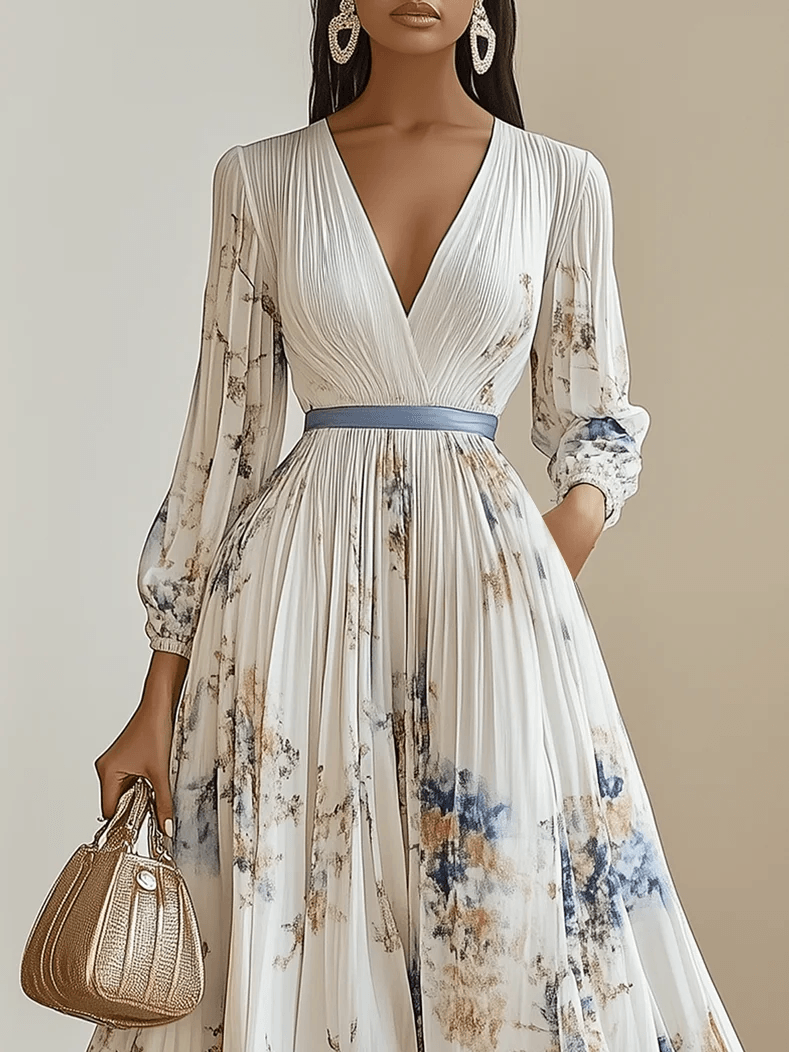 Women's Floral V-Neck A-Line Maxi Dress
