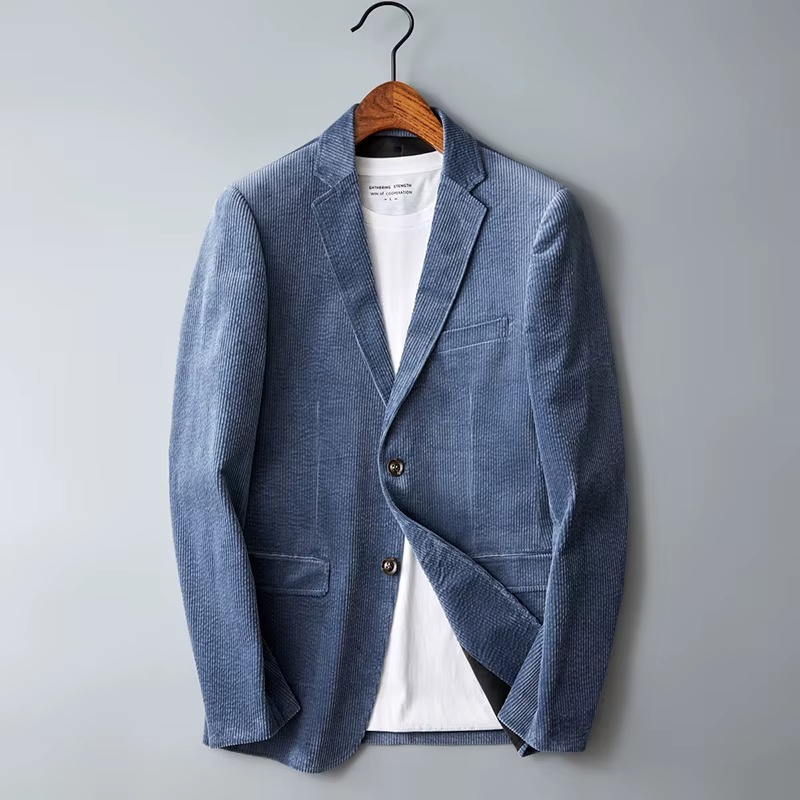 Unisex Corduroy Jacket with Single-Breasted Closure and Slim Fit
