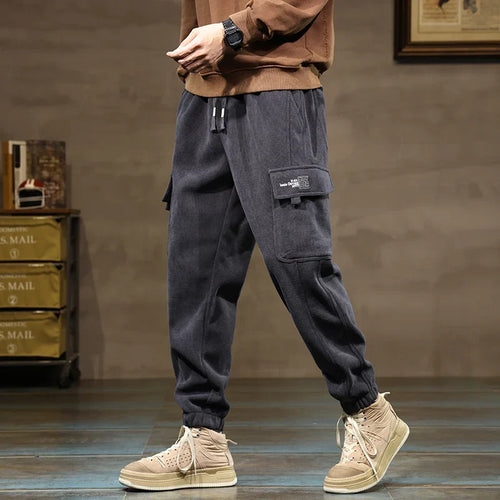 Unisex Corduroy Cargo Jogger Pants with Drawstring Waist