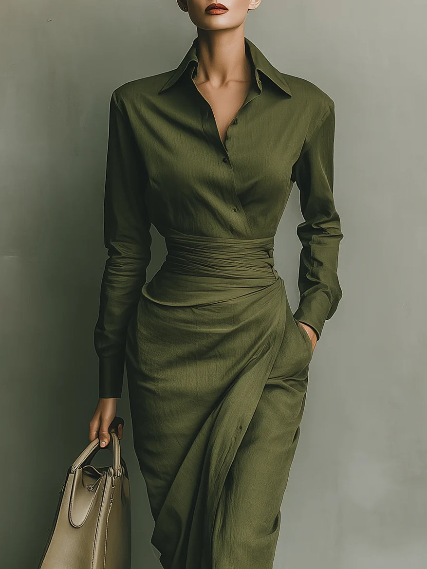 Women's Maxi Dress in Army Green Cotton Blend