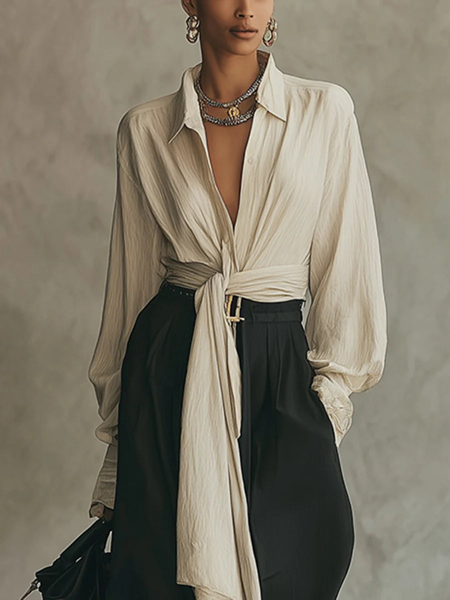 Women's Clothing Set with Lace-Up Shirt and Trousers