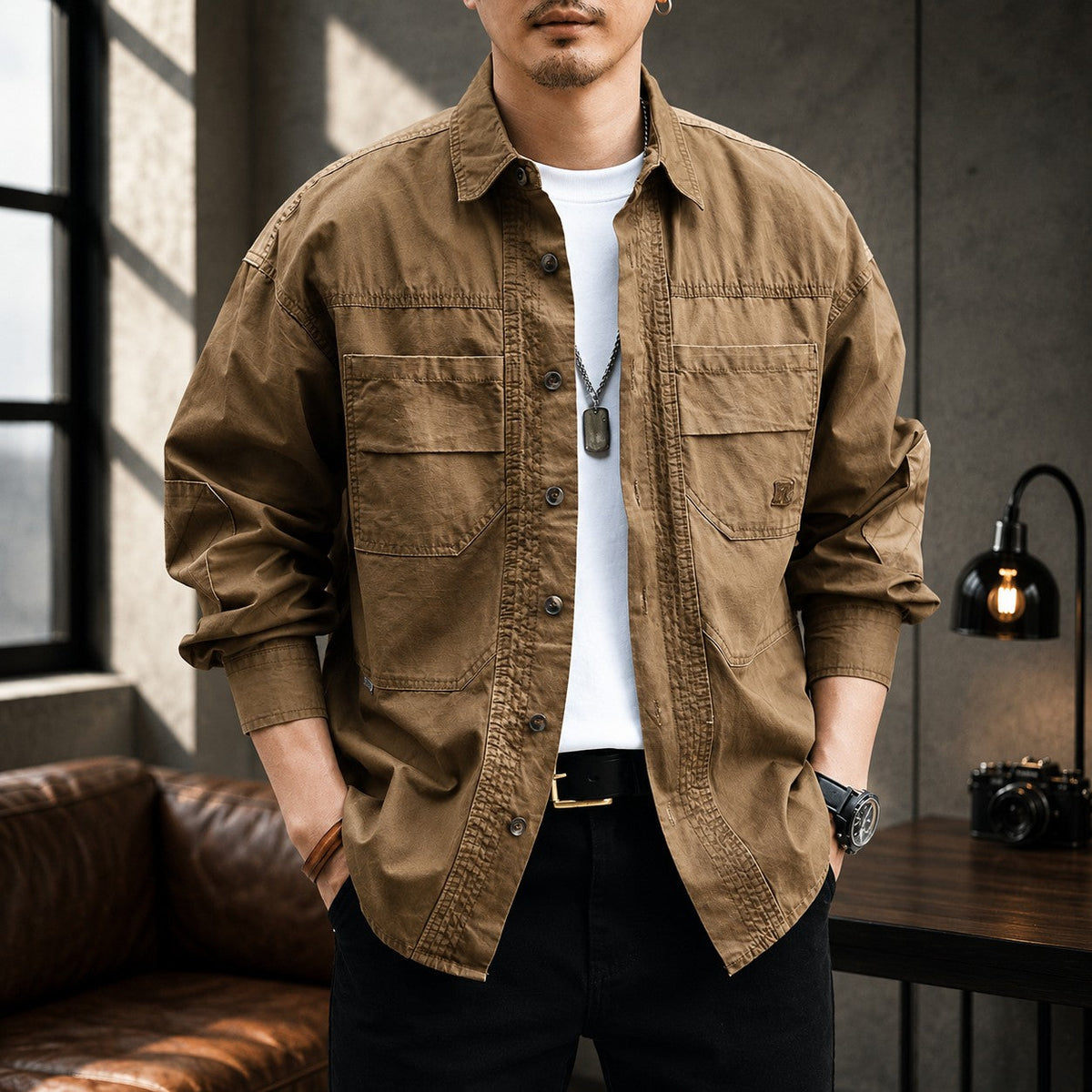 Unisex Overshirt Jacket with Loose Fit and Utility Pockets