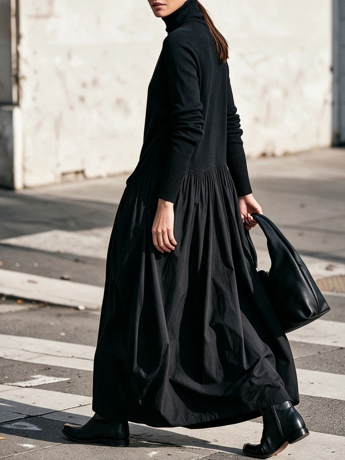 Women's Maxi Dress with High Neck and Pockets