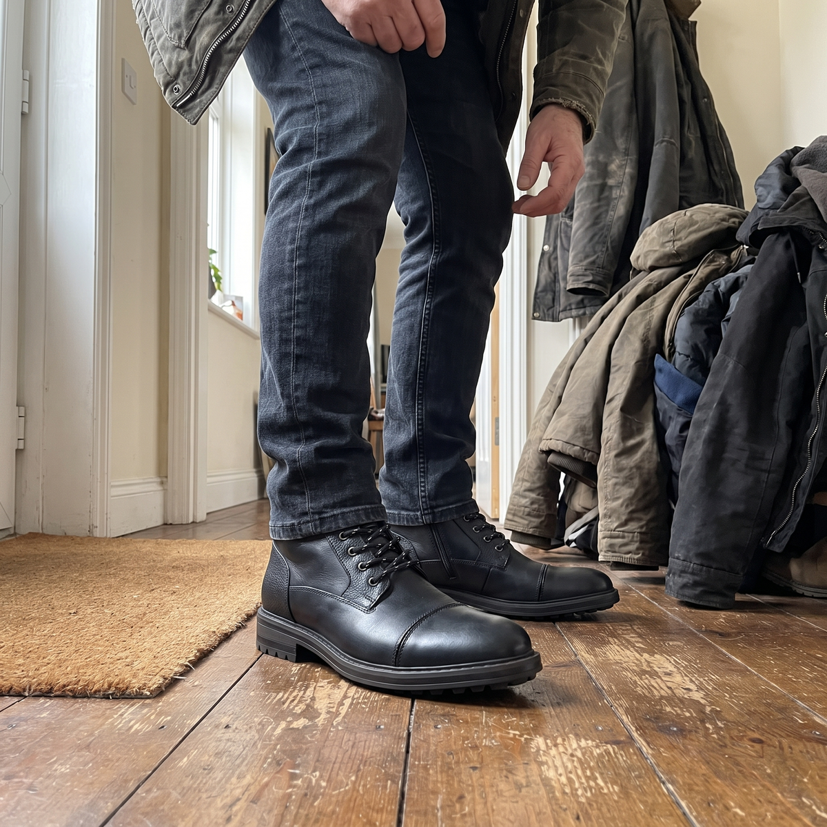 Unisex Boots with Leather Upper and Lace-Up Front