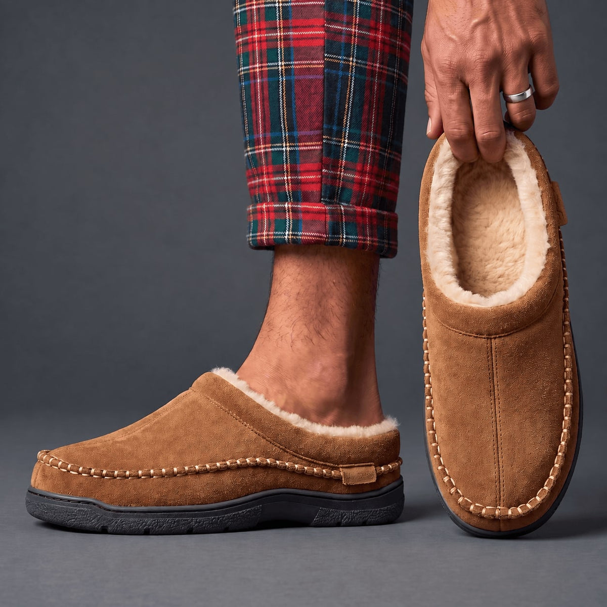 Unisex Slippers with Soft Microsuede and Faux Fur Lining