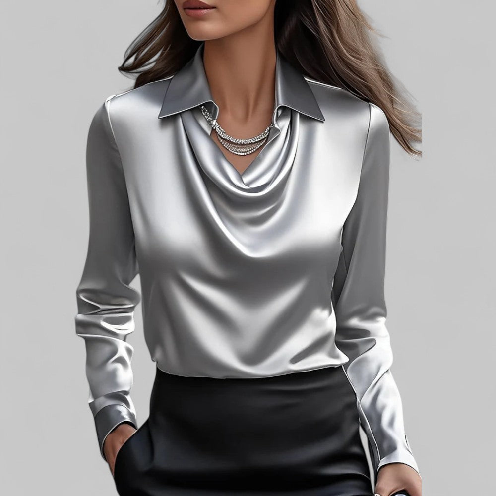 Unisex Satin Blouse with Waterfall Neckline