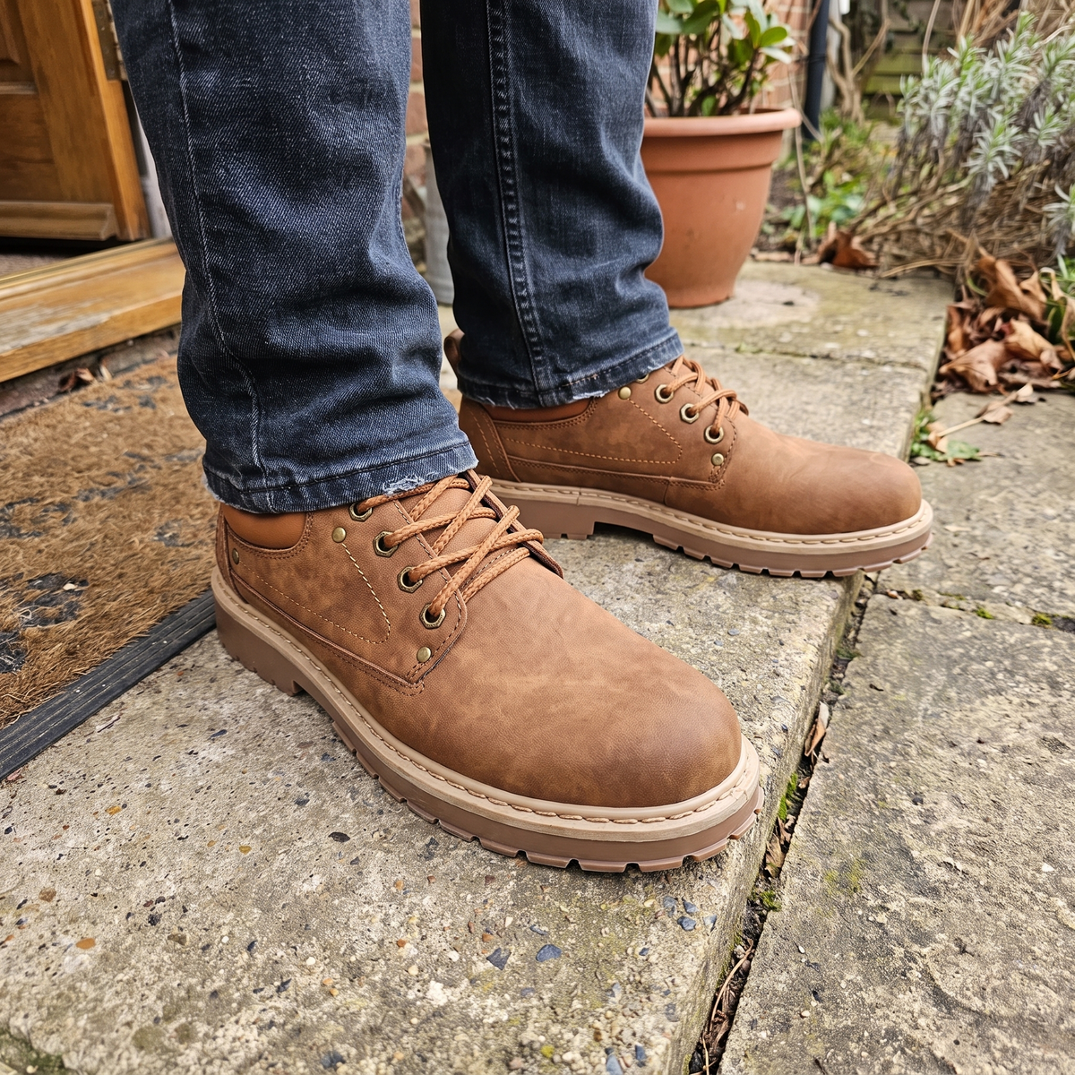 Unisex Leather Boots with Lace-Up Front and Rubber Sole