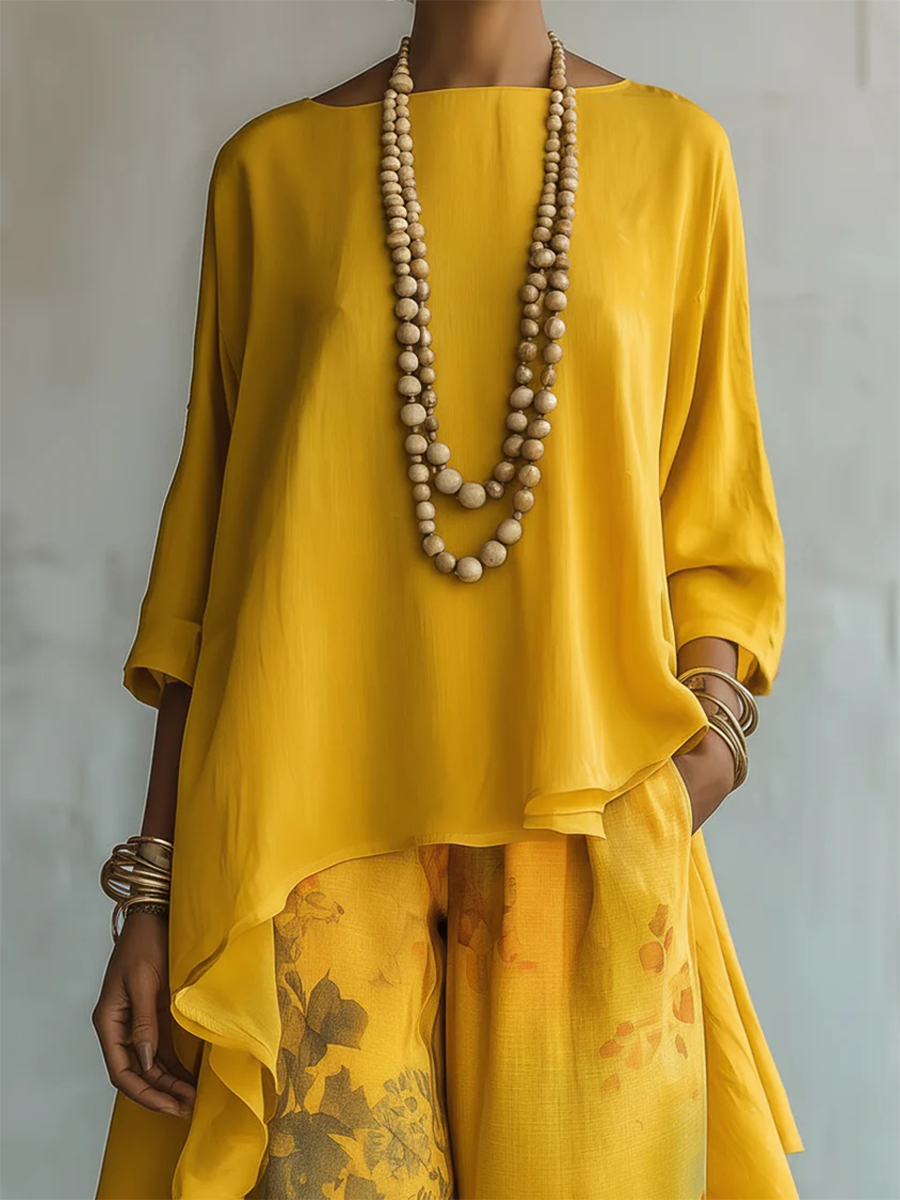 Women's Floral Print Clothing Set with Extra-Long Top