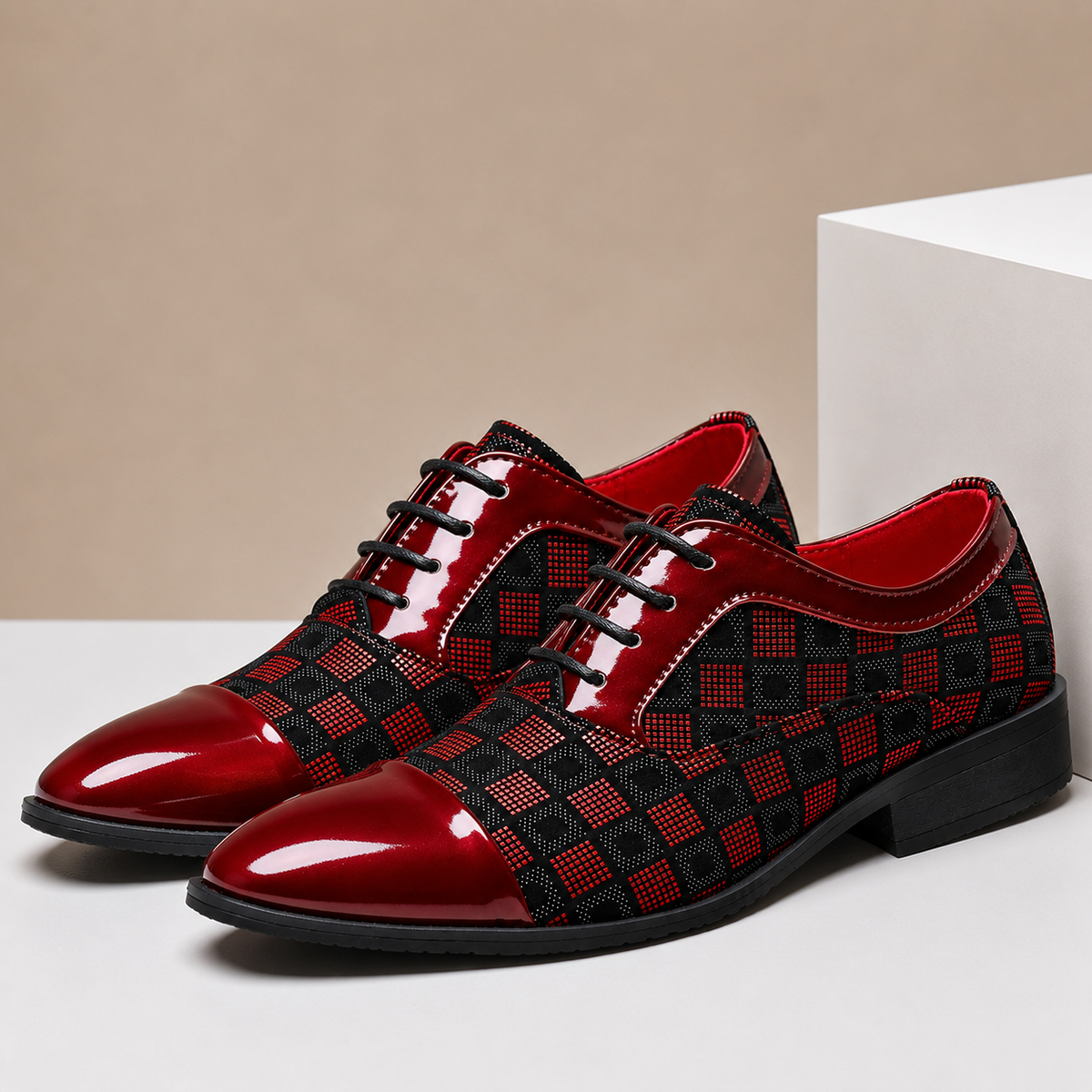 Men's Leather Lace-Up Dress Shoes with Patterned Upper