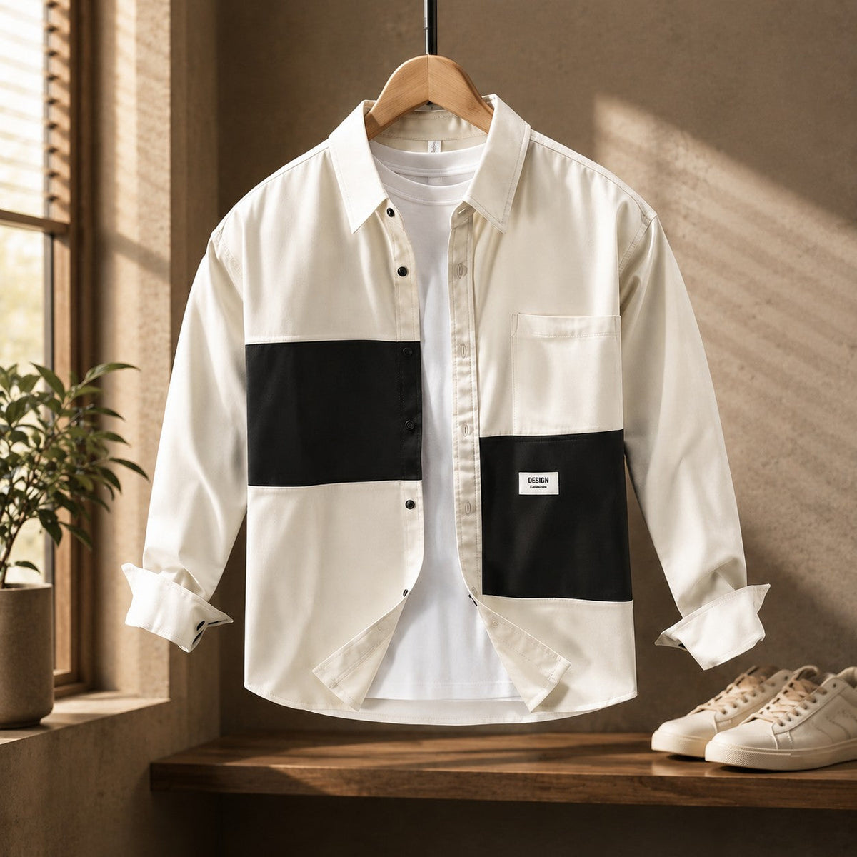 Unisex Workwear Shirt with Split Contrast Panels