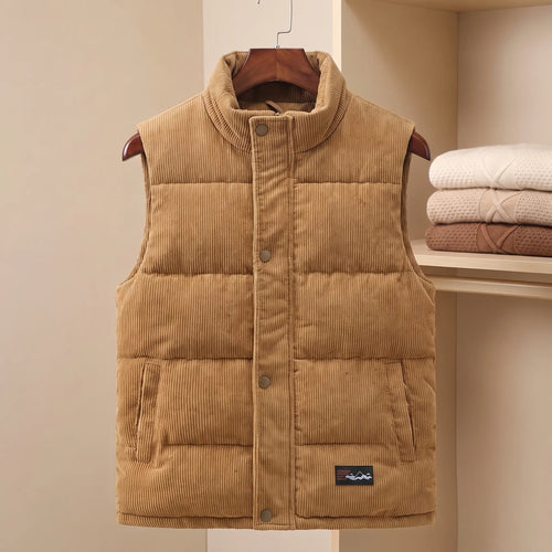 Unisex Corduroy Puffer Vest with Stand Collar
