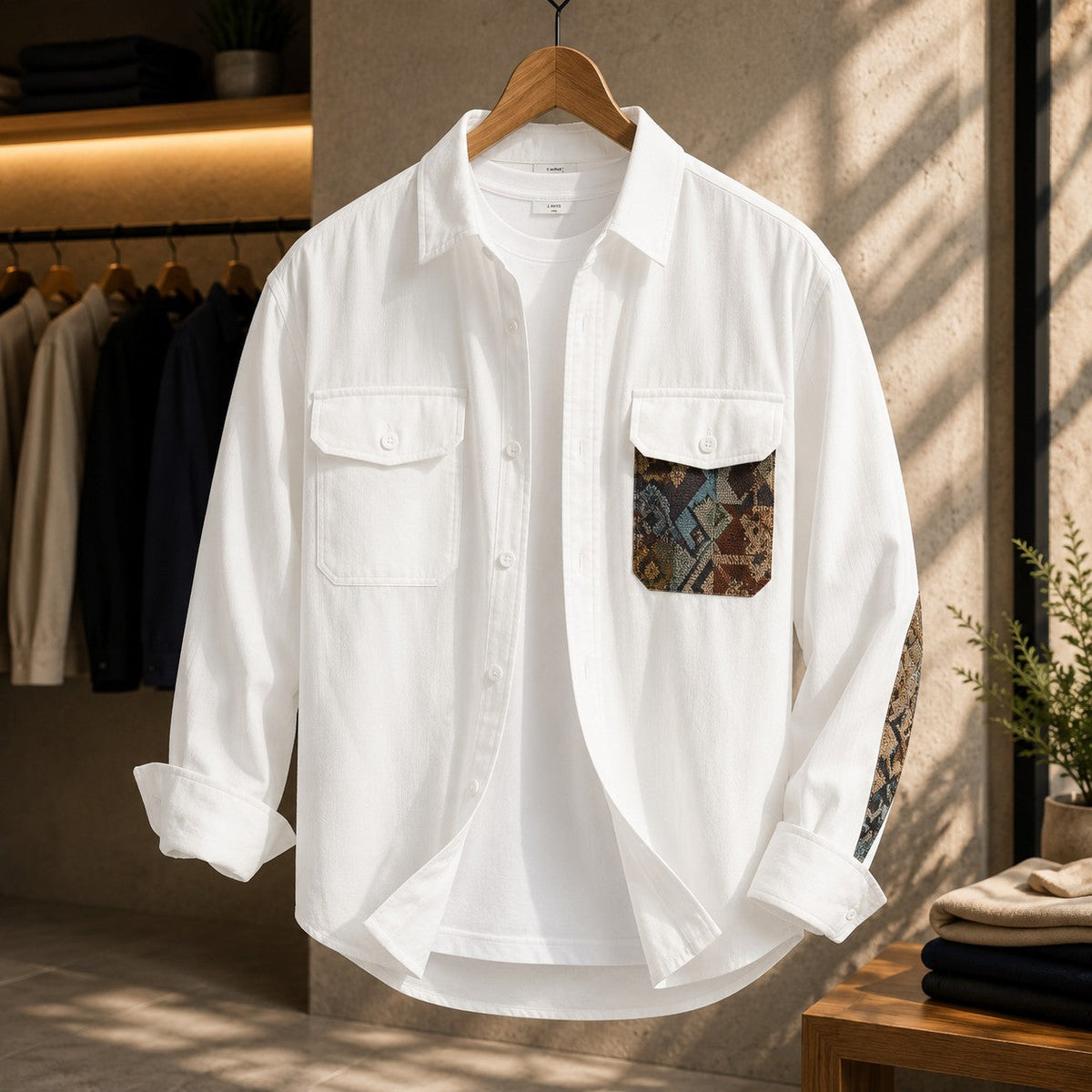 Unisex Overshirt Jacket with Aztec Patch Pocket