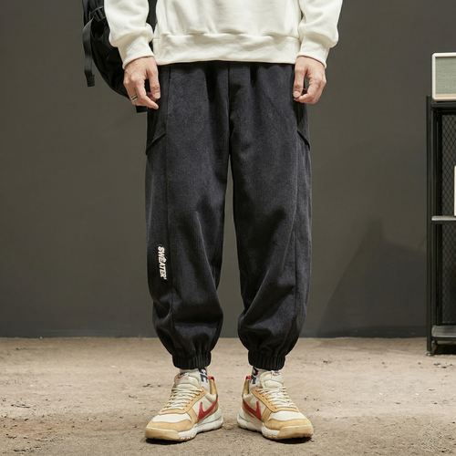 Unisex Corduroy Jogger Pants with Elastic Waist