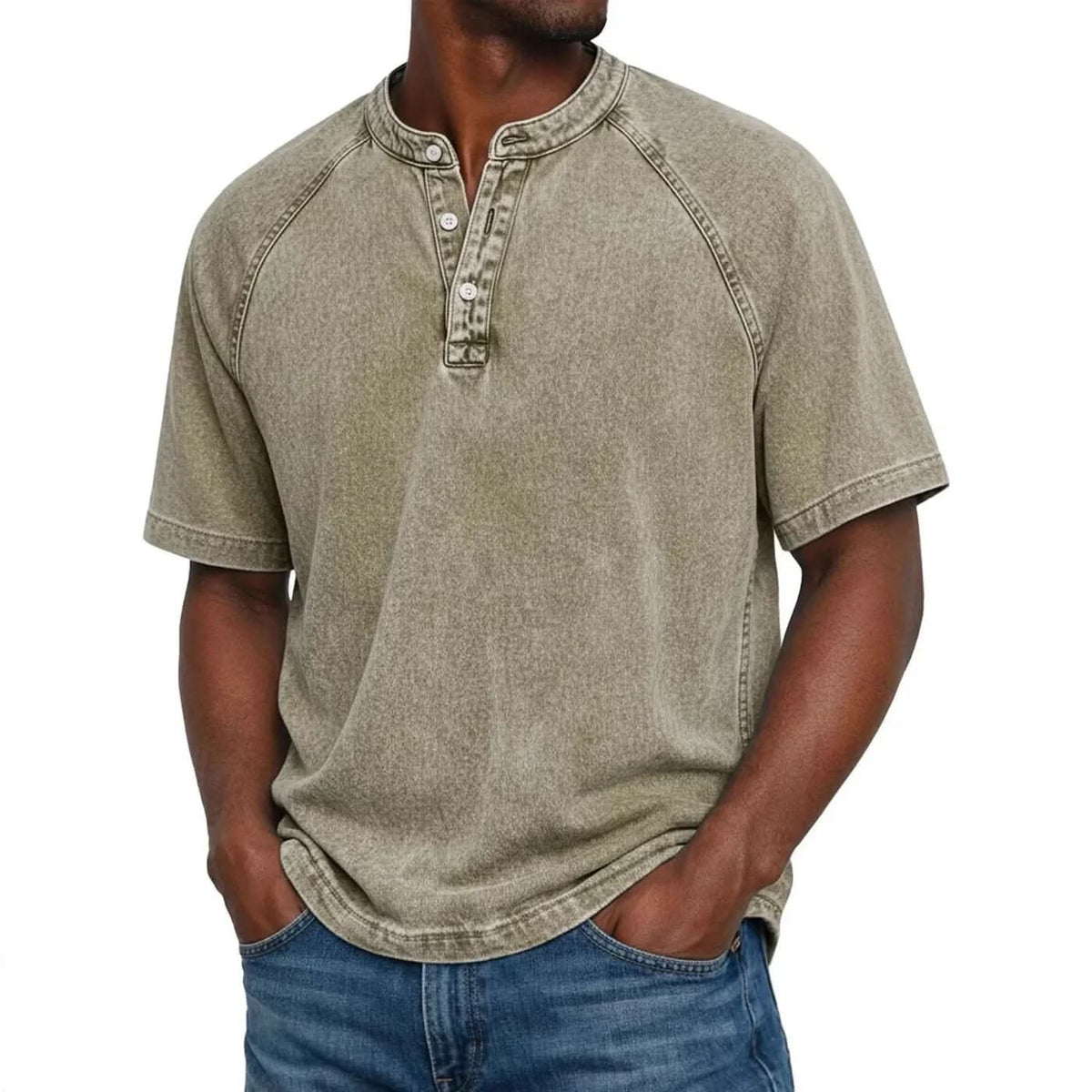 Unisex Loose-Fit Cotton T-Shirt with Stand Collar