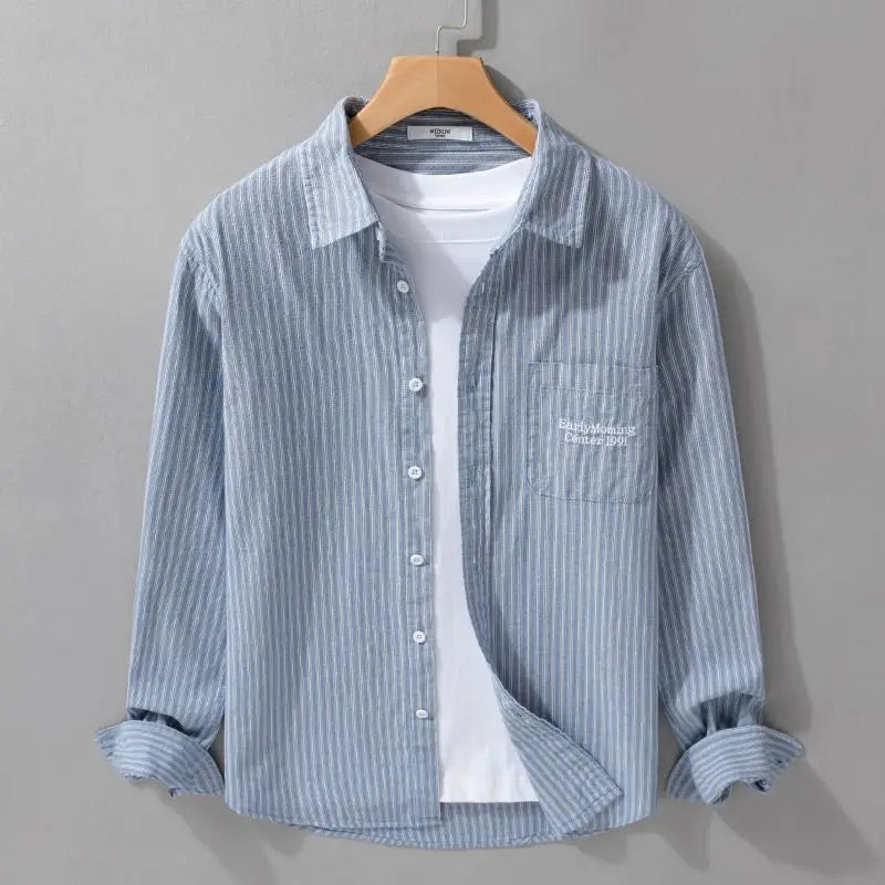 Unisex Striped Long-Sleeve Shirt with Loose Fit