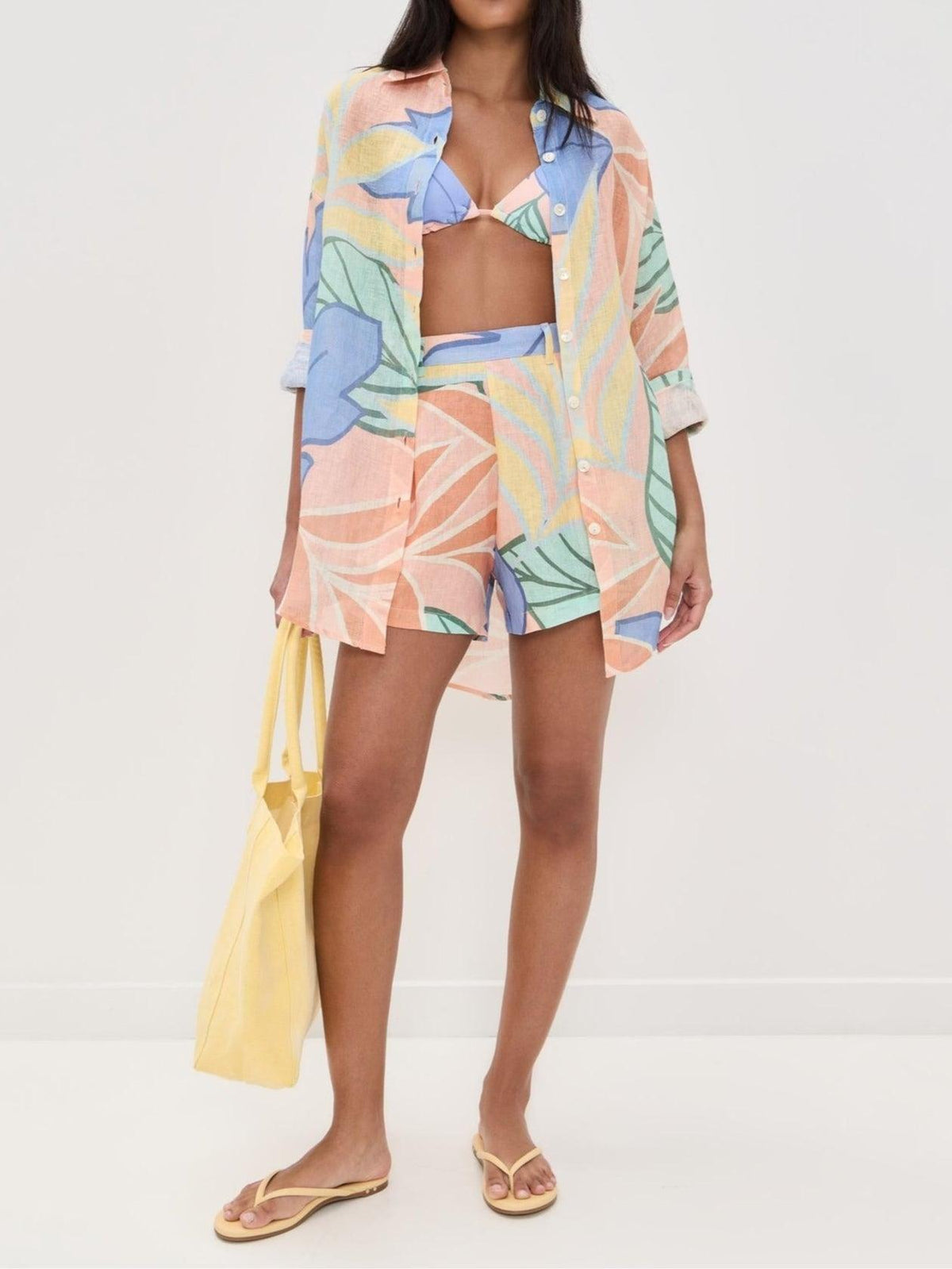 Women's Clothing Set with Tropical Leaf Print