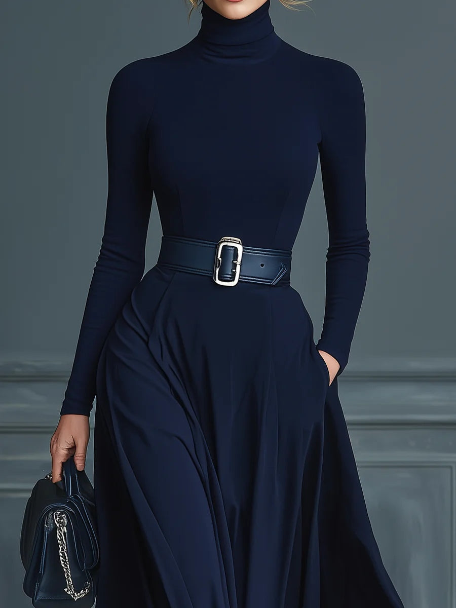 Women's Knitted High-Neck Floor-Length Dress
