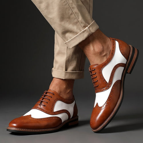 Unisex Brogue Oxford Shoes with Two-Tone Wingtip Trim