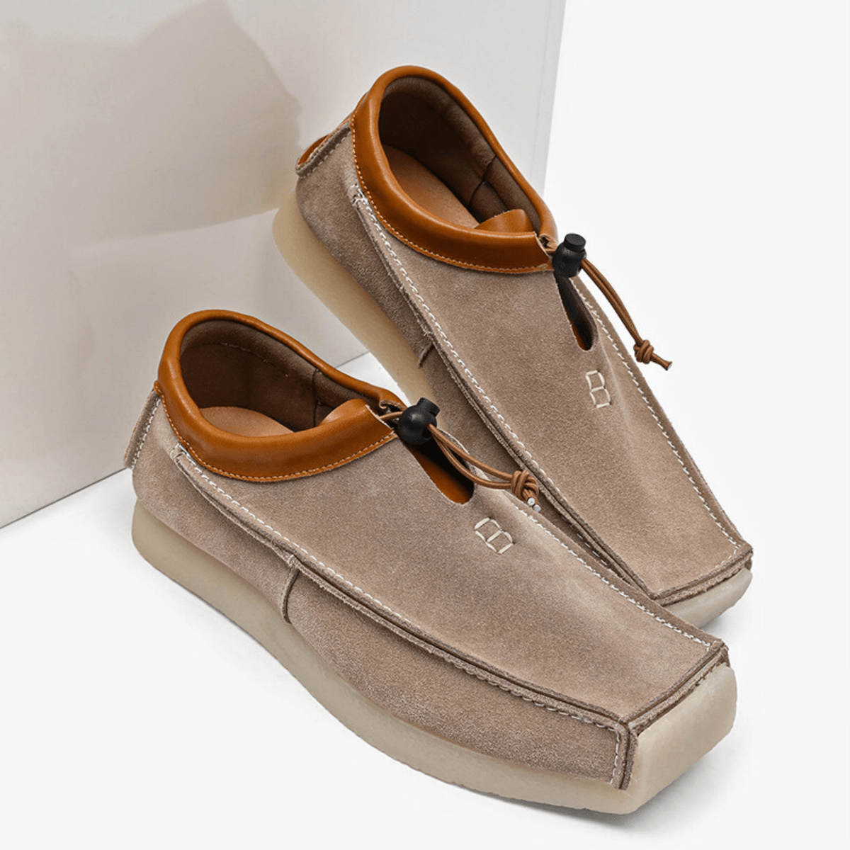Men's Loafers with Square Toe and Drawstring Closure