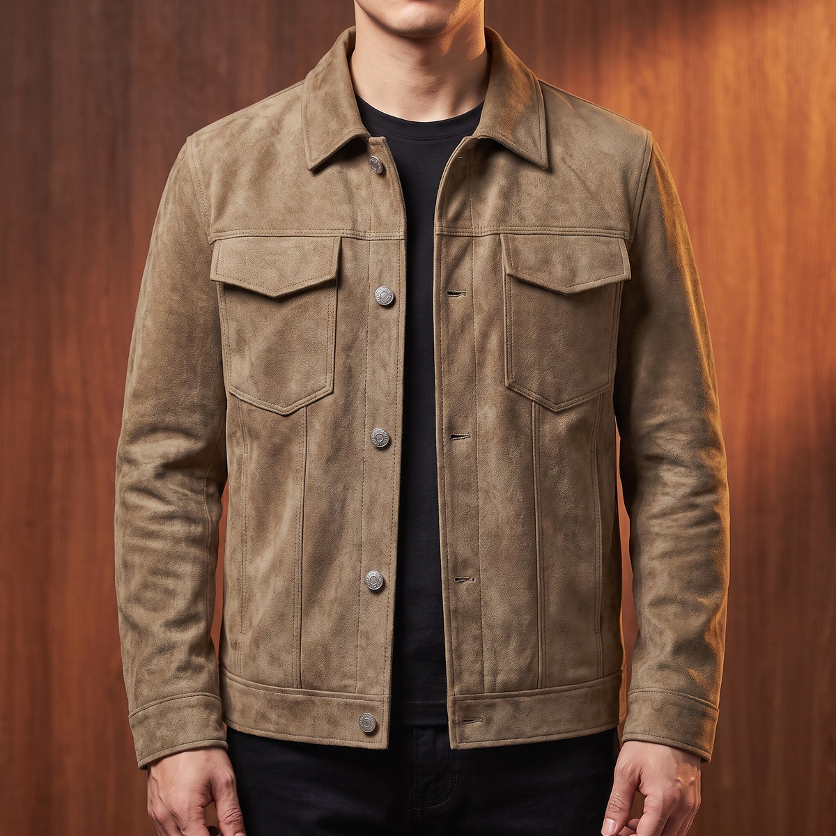 Unisex Jacket with Suede Touch and Slim Trucker Fit