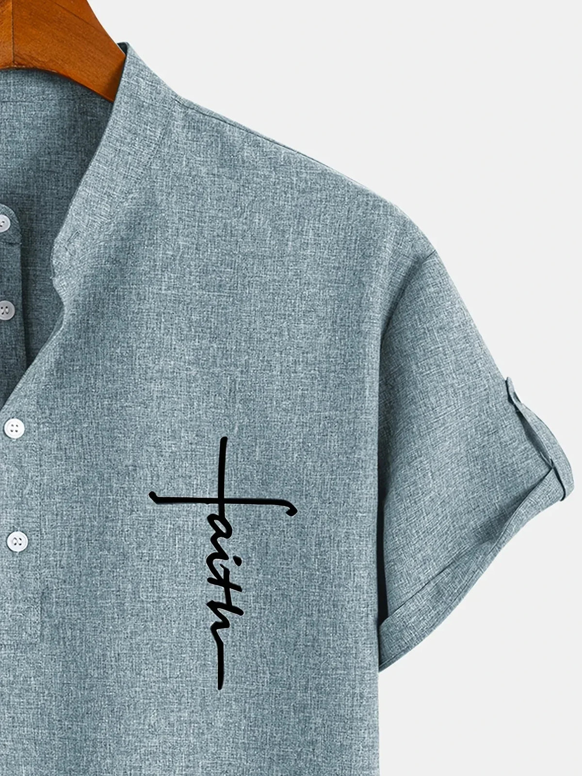 Men's Short-Sleeve Shirt with Stand Collar