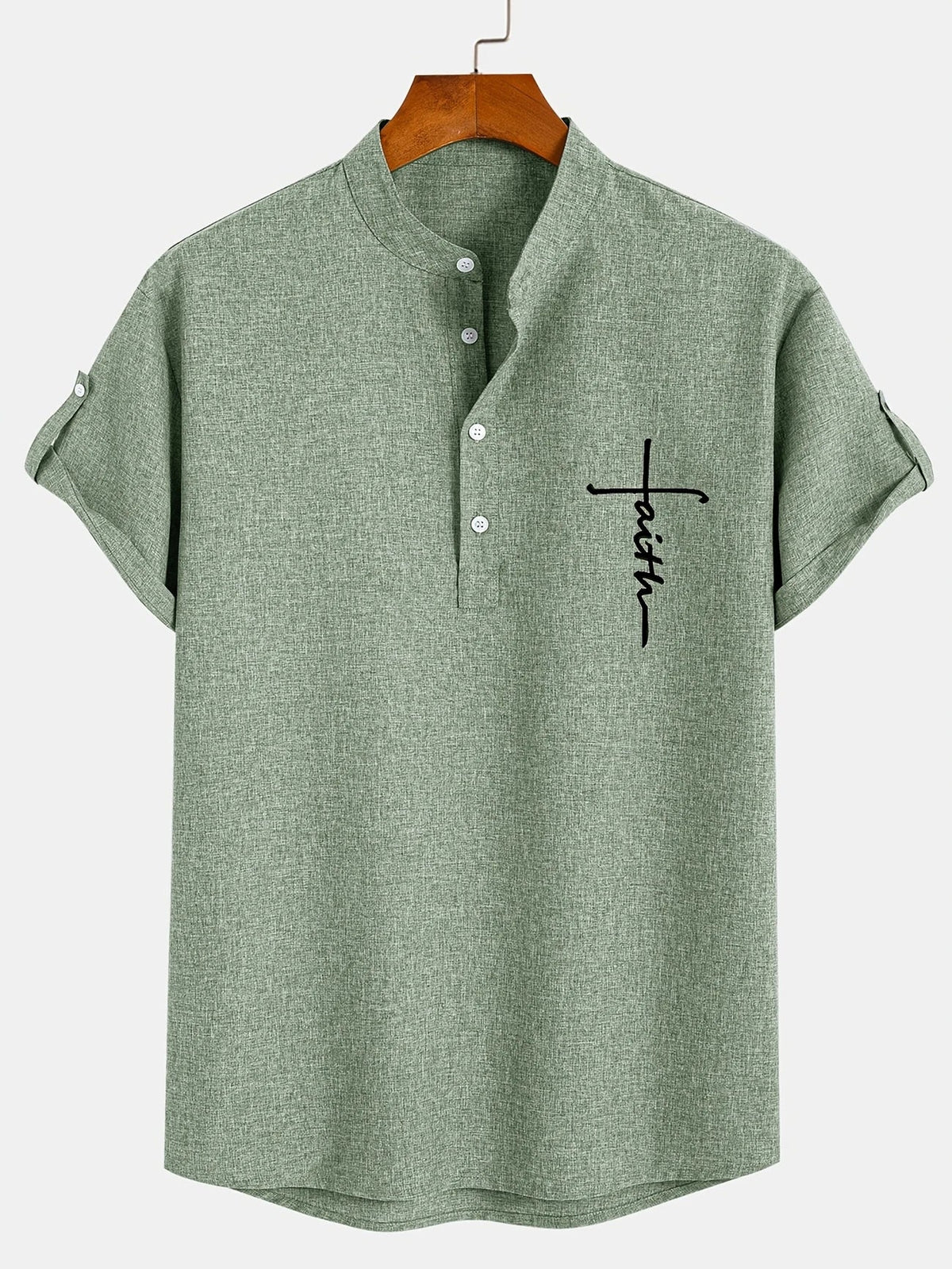 Men's Short-Sleeve Shirt with Stand Collar
