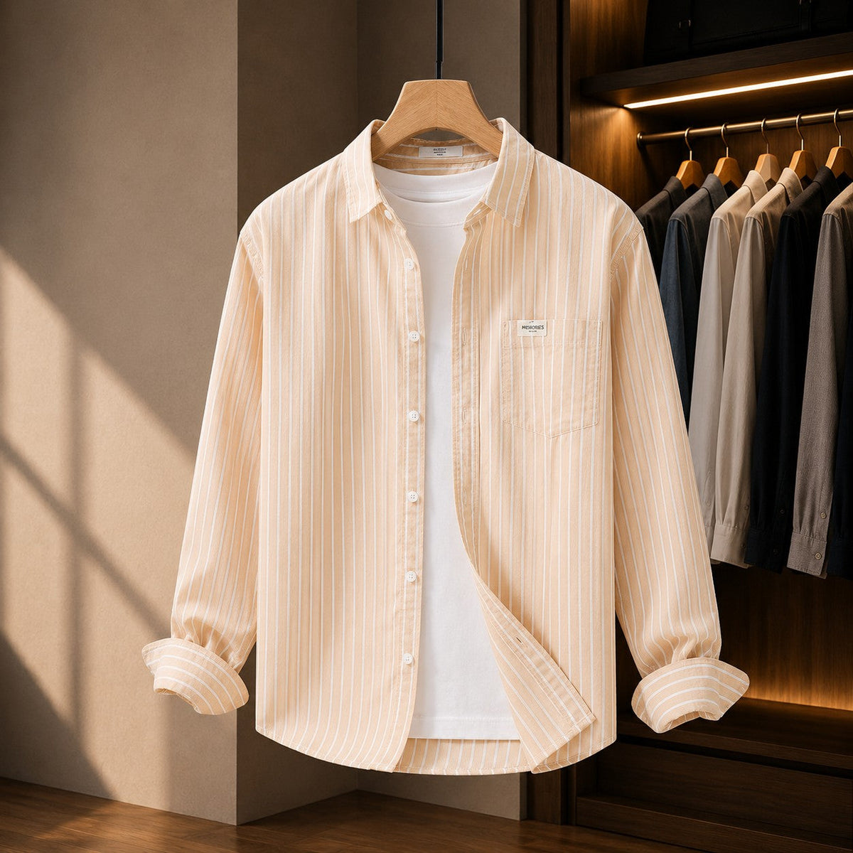 Unisex Long Sleeve Shirt with Oxford Stripes