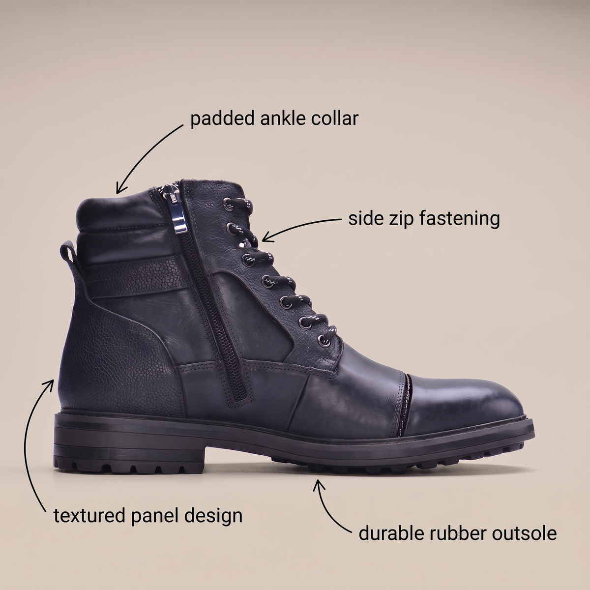 Unisex Boots with Leather Upper and Lace-Up Front
