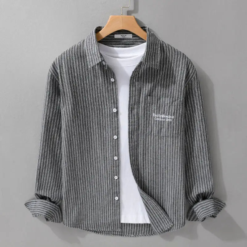 Unisex Striped Long-Sleeve Shirt with Loose Fit