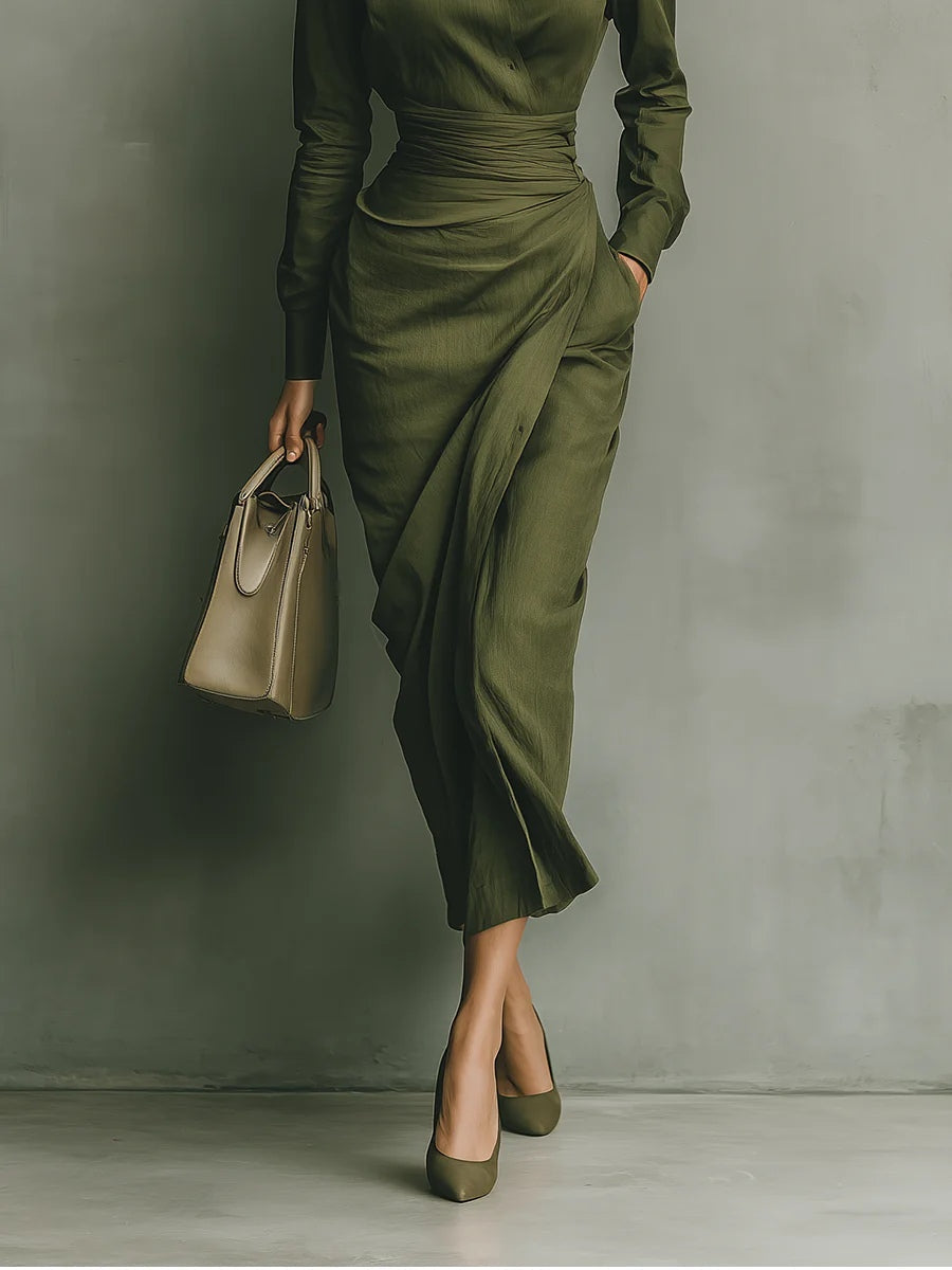 Women's Maxi Dress in Army Green Cotton Blend