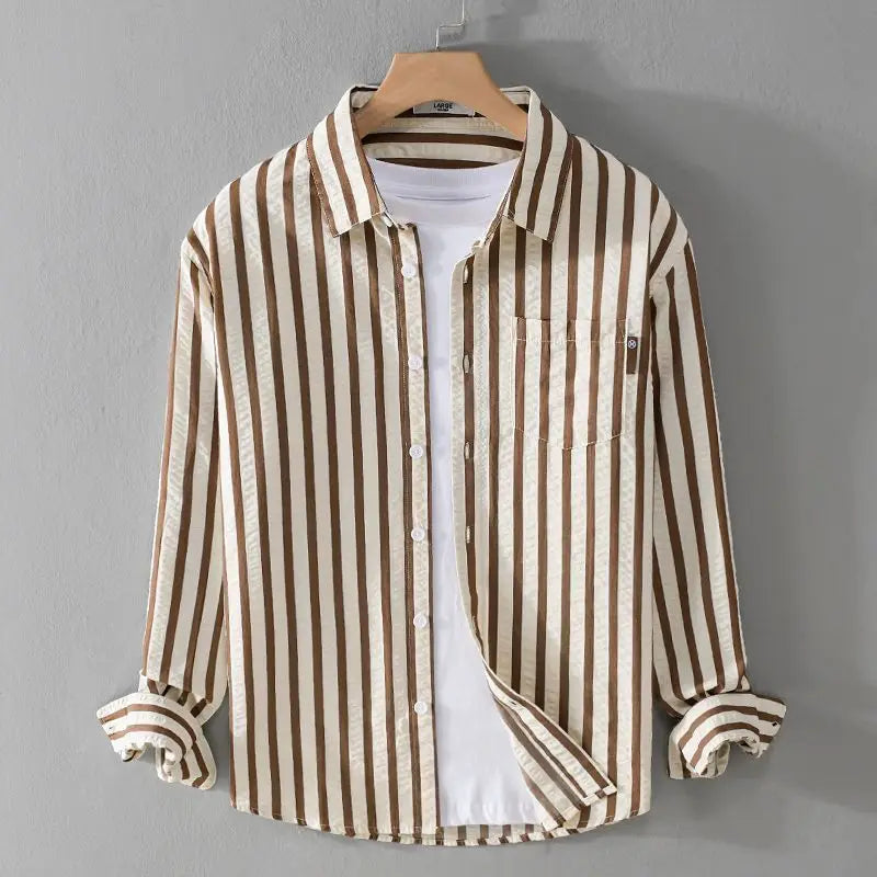 Unisex Shirt with Textured Stripe and Long Sleeves