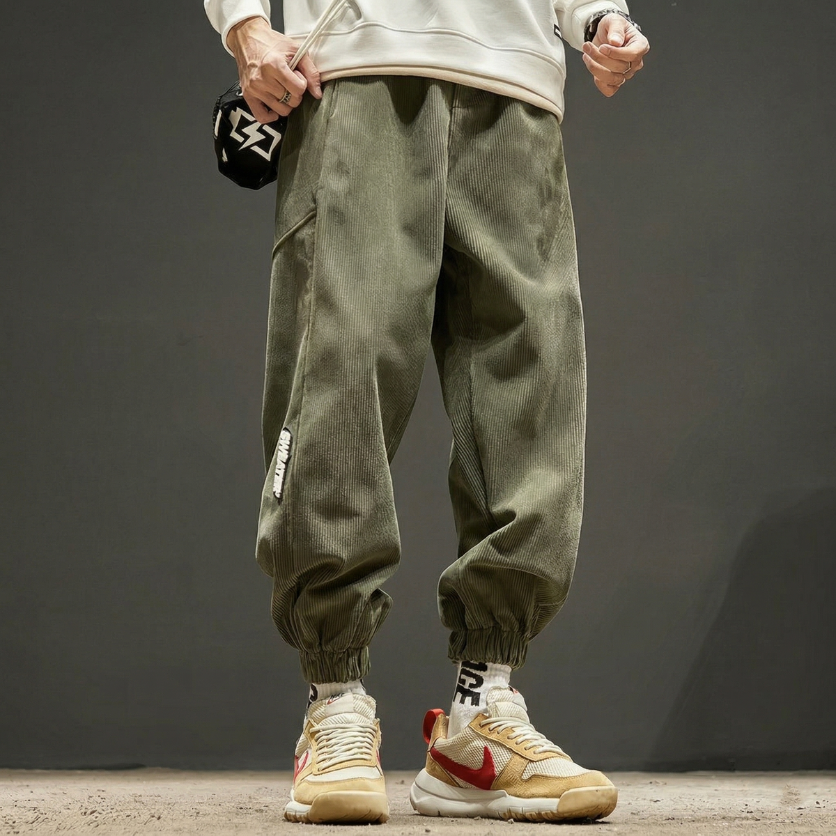 Unisex Corduroy Jogger Pants with Elastic Waist