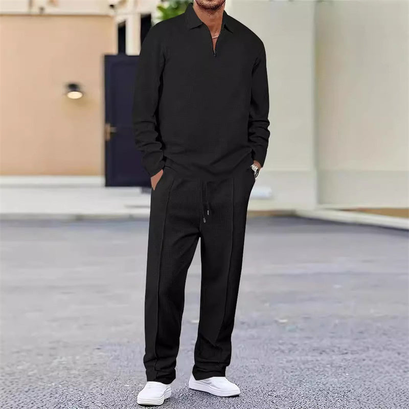 Men's Waffle-Knit Sweatshirt and Straight-Leg Pants Set