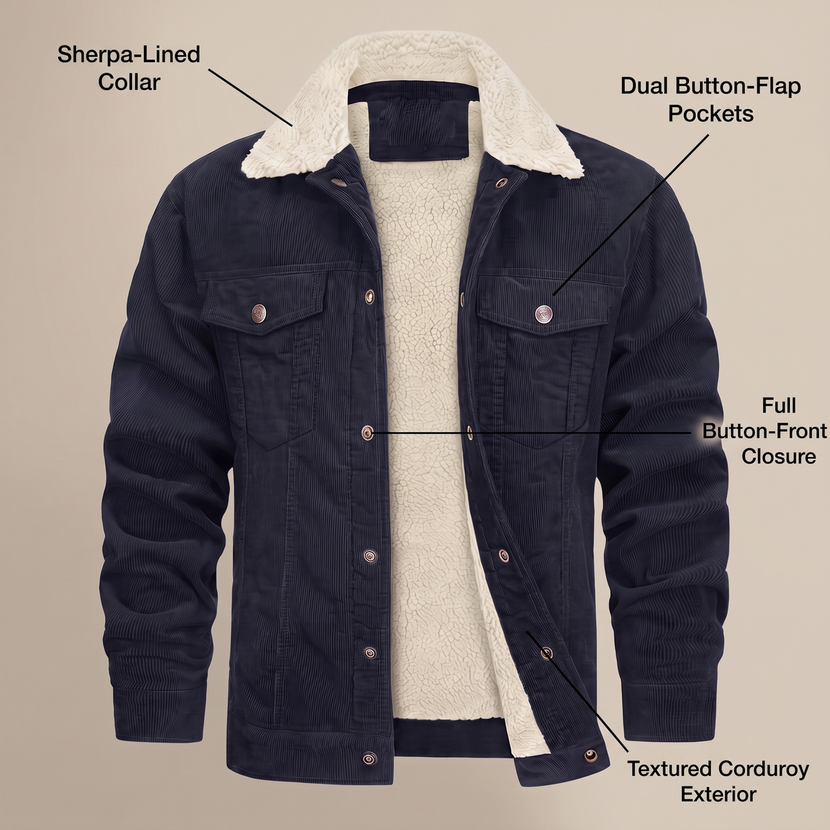 Unisex Jacket in Cotton Corduroy with Button Front