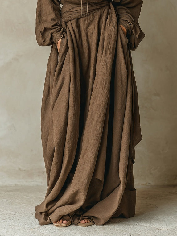 Women's Hooded Loose Maxi Dress in Brown