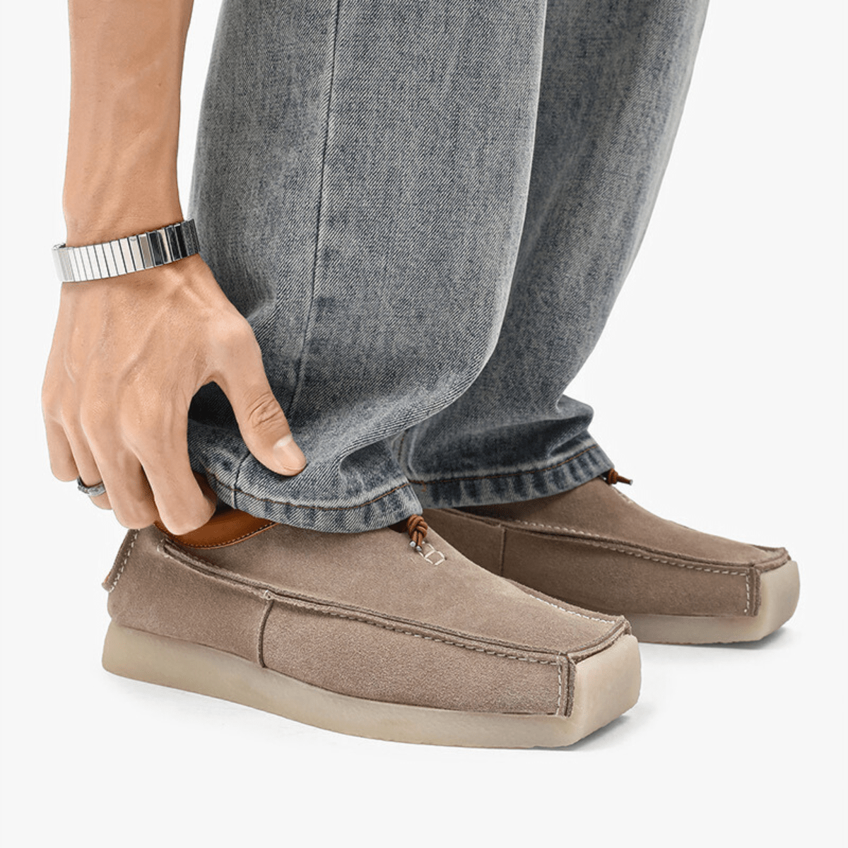 Men's Loafers with Square Toe and Drawstring Closure