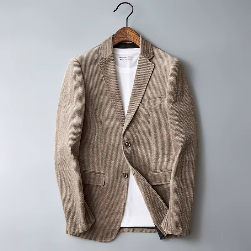 Unisex Corduroy Jacket with Single-Breasted Closure and Slim Fit