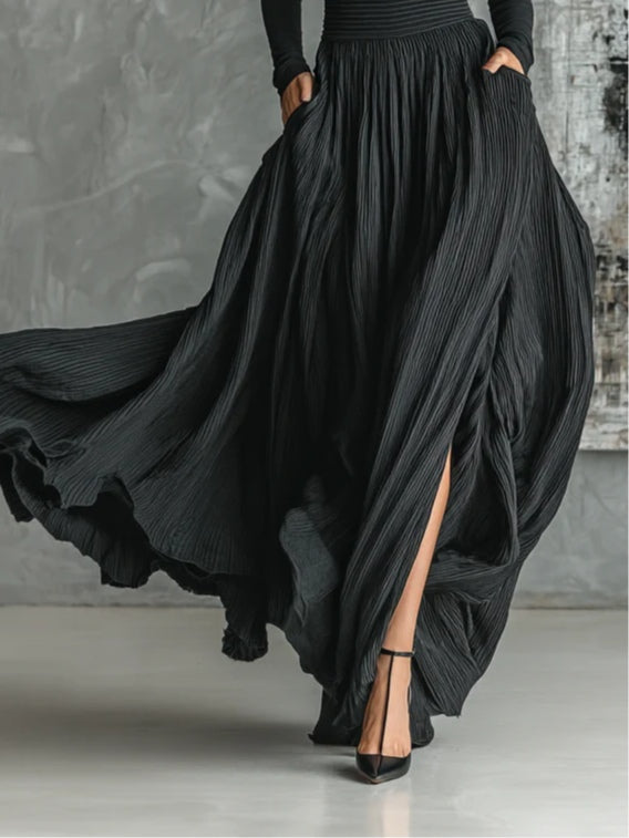 Women's Clothing Set with Turtleneck T-Shirt and Pleated Skirt