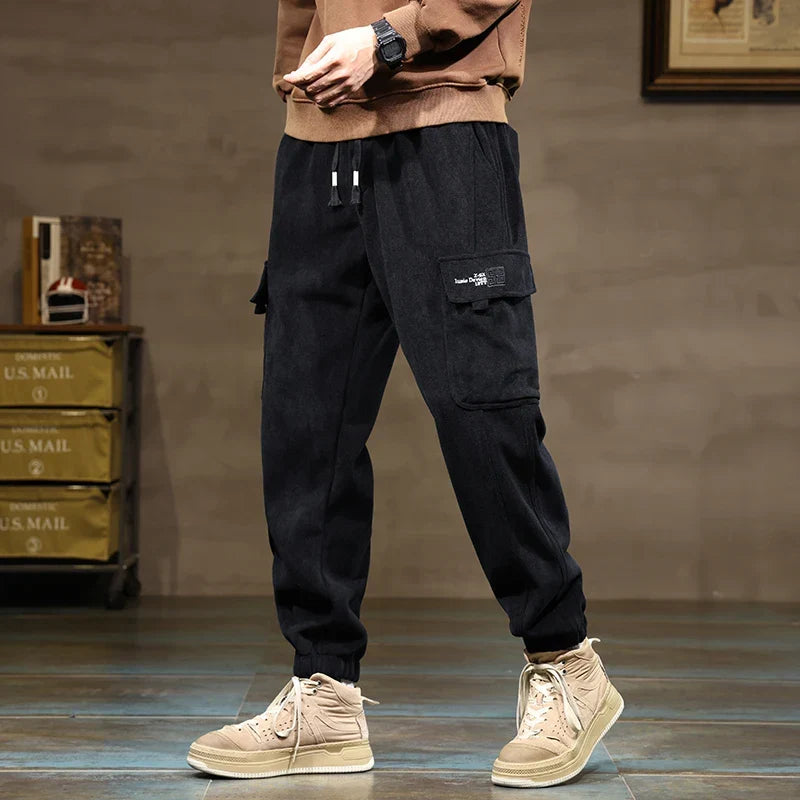 Unisex Corduroy Cargo Jogger Pants with Drawstring Waist